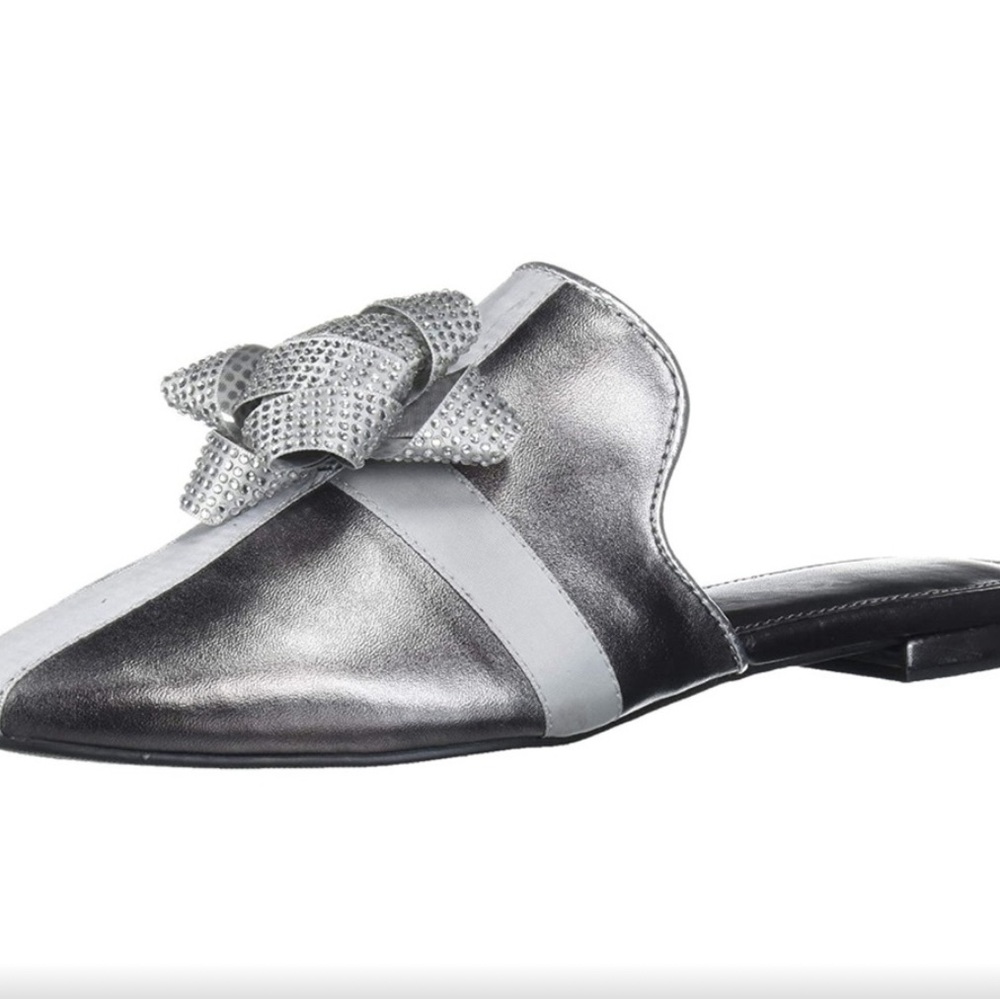 Katy Perry silver bow mules